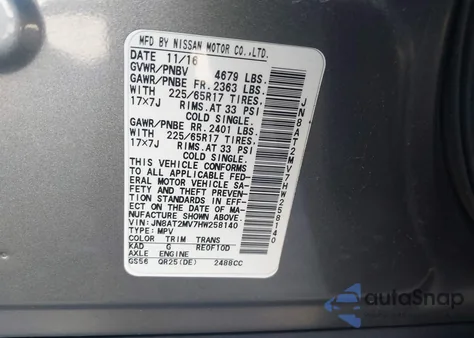 2017 Nissan Rogue S z USA, uszkodzony, nr VIN JN8AT2MV7HW258140